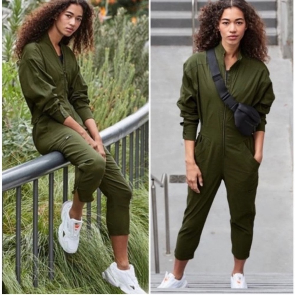 Athleta Lenox Utility Jumpsuit Green Olive Sz 10 566229